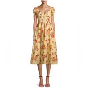 DANIELLE BERNSTEIN Yellow Floral Midi Dress